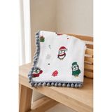 Ponchik Babies Ponchik % 100 Pamuk Çift Yönlü Iki Katlı Kareli Müslin Örtü Battaniye Ponponlu 80 x 80 cm - 85 x 85 cm - Beyaz