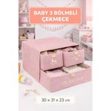 PONÇİK BEBEK Pembe Renk Baby 3 Bölmeli Çekmece İçi Düzenleyici Organizer Bebek Kıyafet Dolap Toparlayıcı Kutu