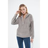 PONÇİK Kadin Yakasi Fermuarli Kapüşonlu Oversi?ze Polar Kumaş Sweatshirt 23587-gri?