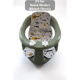 PONÇİK STORE 2'li Bebek Banyo Oturağı Ve Minder Seti - Vakum Taban Mama Oturağı, Oturak Minderi Hediye Yeşil