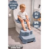 PONÇİK STORE Kaydırmaz Çocuk Taburesi Çift Basamaklı& Kulplu Klozet Adaptörü -Çocuk Banyo Lavabo Basamağı Mavi