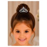 PonçiKids 4,5 cm Kristal Taşlı Prenses Taç Topuz Tokası Gümüş Renk Metal Taraklı Gelin ve Çocuk Saç Tokası