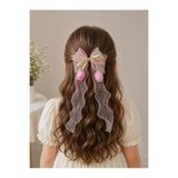 PonçiKids 🌷 Lale Detaylı Organze Saç Tokası – Uzun Tüllü Kız Çocuk Fiyonk Toka