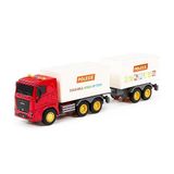 Ponicio Toys City-2 Oyuncak Sürtmeli Çift Dorse Tır, Işıklı ve Sesli, Kırmızı Kabin, Kutuda