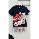 Ponki Şimşek Mcqueen Baskılı Lacivert T-Shirt ve Gri Şortlu Takım - 6 - 7 Yaş