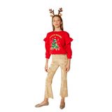 Ponpon Detaylı Fırfırlı Uzun Kollu Yılbaşı Temalı Şardonlu Sweatshirt