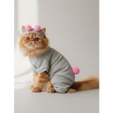 Ponpon Şeker Kedi Tulumu & Bere Takımı | Şardonlu Polar Kumaş | Tüy Dökülmesini Azaltır