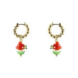 Ponponiere Altın - Kırmızı - Yeşil Kadın Küpe Lola Mushroom Earrings