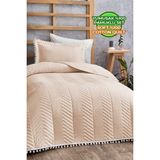 Ponponlu %100 Pamuk Tek Kişilik Yatak Örtüsü ( Pike ) Takımı Açık Cappuccino - 180 x 220 cm
