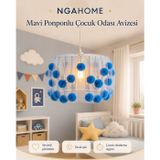 Ponponlu Çocuk Odası Avizesi 30 cm | Metal Kafes, Tüllü, E27 Duy Dekoratif Sarkıt NGAH010