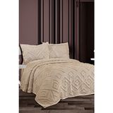 Ponponlu Delux Iskandinav 3 Parça Çift Kişilik Pike Takımı Örtü Yatak Örtüsü Pike - 230 x 240 cm - Kahverengi