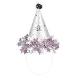 Ponponlu Karton Şapka Yıldızlı Varaklı 18 Cm Gümüş Vitrin