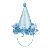 Ponponlu Karton Şapka Yıldızlı Varaklı 18 Cm Mavi