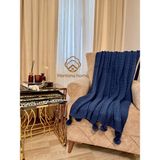 Ponponlu Triko Örgü Tv ve Diz Battaniyesi – 130X170 Cm" - İndigo - 130 x 170 cm