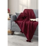 Ponponlu Triko Örme Tv Battaniyesi – Koltuk & Omuz Şalı & Diz Battaniyesi – 130x170cm - 130 x 170 cm - Bordo