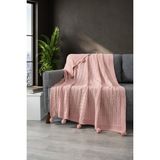 Ponponlu Triko Örme Tv Battaniyesi–örgü Koltuk & Omuz Şalı & Diz BATTANIYESI–130X170 Cm-Pudra - 130 x 170 cm