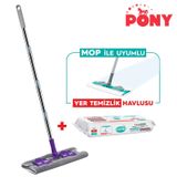 Pony Duvar Cam Kıskaçlı Klipsli Mandallı Mop + Smarter Yer Temizlik Havlusu 30'lu