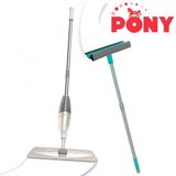 Pony Süper 2'li Sprey Mop + Krem Teleskopik Saplı Cam Sileceği Paspas Temizlik Seti