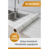 PooleMark 5 Metre Beyaz Mermer Desenli Yapışkanlı Folyo | Su Geçirmez Duvar Dolap Masa Kaplama (60x500 cm)