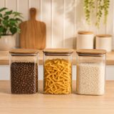 Poomy 1050 ml Akasya Kapaklı Cam Kavanoz 3’lü Set, Şeffaf Cam Saklama Kavanozu, Ahşap Kapaklı Mutfak Düzenleyici, Bakliyat Makarna Kahve Çay Kuruyemiş Kuru Gıda Kabı
