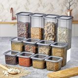 Poomy 12'li Set Kare Erzak Saklama Kabı Seti Antrasit 4x 550 ml X 1200 ml X 1700 ml