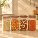 Poomy 1350 ml Borosilikat Cam Kavanoz 4’lü Set, Akasya Kapaklı Şeffaf Cam Saklama Kabı, Mutfak Düzenleyici Kuru Gıda Kavanozu, Bakliyat Kahve Makarna Kuruyemiş Atıştırmalık Saklama Seti