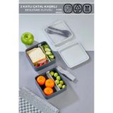 Poomy 2 Katlı Kare Beslenme Kabı Sefer Tası Yemek Saklama Kabı Seti, POO.CAN.303