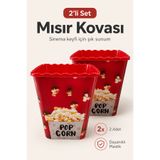 Poomy 2’li Mısır Kovası Seti - Kırmızı Popcorn Kutusu Mısır Patlatma Kabı
