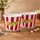 Poomy 2’li Popcorn Kovası Seti, Kırmızı Beyaz Çizgili Sinema Temalı Patlamış Mısır Kabı, Geniş Ağızlı Hafif Plastik Atıştırmalık Servis Kovası, Ev Sinema Gecesi Parti Cips Kuruyemiş Sunum Kabı