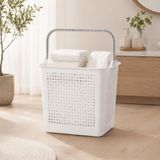 Poomy 30 Litre Çamaşır Sepeti, Taşıma Kulplu Delikli Plastik Kirli Sepeti, Banyo Çamaşır Odası Yatak Odası ve Dolap Düzeni İçin Pratik Organizer (Beyaz)