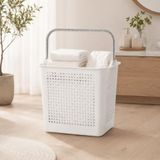 Poomy 30 Litre Çamaşır Sepeti, Taşıma Kulplu Delikli Plastik Kirli Sepeti, Banyo Çamaşır Odası Yatak Odası ve Dolap Düzeni İçin Pratik Organizer (Beyaz)
