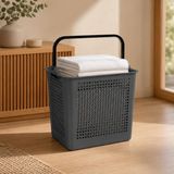 Poomy 30 Litre Çamaşır Sepeti, Taşıma Kulplu Delikli Plastik Kirli Sepeti, Banyo Çamaşır Odası Yatak Odası ve Dolap Düzeni İçin Pratik Organizer (Gri)