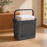 Poomy 30 Litre Çamaşır Sepeti, Taşıma Kulplu Delikli Plastik Kirli Sepeti, Banyo Çamaşır Odası Yatak Odası ve Dolap Düzeni İçin Pratik Organizer (Gri)