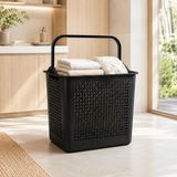 Poomy 30 Litre Çamaşır Sepeti, Taşıma Kulplu Delikli Plastik Kirli Sepeti, Banyo Çamaşır Odası Yatak Odası ve Dolap Düzeni İçin Pratik Organizer (Siyah)