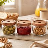 Poomy 300 ml Cam Kahvaltılık 3’lü Set, Akasya Kapaklı Şeffaf Cam Saklama Kavanozu, Kahvaltı Sunum Kabı, Zeytin Reçel Bal Kuruyemiş Sos Atıştırmalık Kavanozu