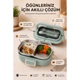 Poomy 304 Paslanmaz Çelik Çift Bölmeli Beslenme Kutusu Çatal Kaşıklı Sızdırmaz Sefer Tası Yemek Kabı