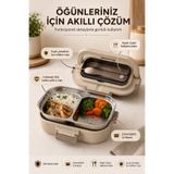 Poomy 304 Paslanmaz Çelik Çift Bölmeli Beslenme Kutusu Çatal Kaşıklı Sızdırmaz Sefer Tası Yemek Kabı