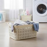 Poomy 35 LT Hasır Desenli Plastik Çamaşır Selesi - Ergonomik Tutma Saplı Kirli Sepeti, Hava Alabilen Delikli Tasarım, Banyo ve Çamaşır Odası Düzenleyici, Krem