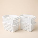 Poomy 4’lü Beyaz Plastik Düzenleyici Sepet, Kulplu Mutfak Dolap İçi Organizer, Buzdolabı Erzak Saklama Sepeti, 30x17x15 cm Çok Amaçlı Raf ve Tezgah Düzenleyici
