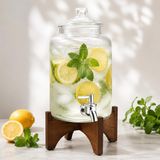 Poomy 5 Lt Cam Sebil Akasya Standlı, Musluklu İçecek Dispenseri, Kapaklı Cam Damacana Sebil, Limonata Detoks Suyu Soğuk İçecek Sunumluk, Mutfak Bahçe Balkon Kullanımı