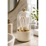 Poomy 7 Bölmeli Kapaklı Diş Fırçalık Gold Detaylı Banyo Düzenleyici Organizer