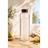 Poomy Akasya Kapaklı 1 Litre Ölçü Çizgili Cam Su Şişesi Matara - 1000ml Sızdırmaz