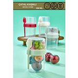 Poomy Pratik Taşınabilir Yoğurt, 550 ML Müsli Saklama Kabı,Kaşıklı Beslenme Kabı