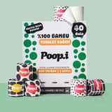 Poop.i %100 Bambu "extra Uzun Rulo" 40 Tuvalet Kağıdı Black & White Doğal Beyaz