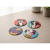 Pop Art Köpekler: Neşeli Portreler Bardak Altlığı Seti (4'lü) - Ylndesign Wood&Craft