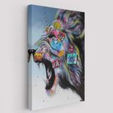 Pop Art, Kükreyen Aslan Renkli Dekoratif Kanvas Tablo, Duvar Dekoru 5316