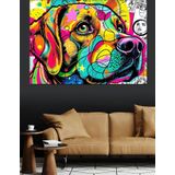 Pop Art Renkli Köpek Dekoratif Kanvas - Mdf Ahşap Tablo