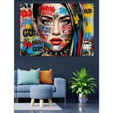Pop-Art Sanatı Boyalı Punk Kızı Yüz İllüstrasyonu Dekoratif Kanvas - Mdf Ahşap Tablo