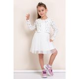 Pop Fashion Kız Çocuk Bayramlık Çiçek Desenli Tül Elbise | Şık ve Rahat Tasarım ❤️✨ - Beyaz - 4 Yaş
