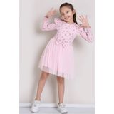 Pop Fashion Kız Çocuk Bayramlık Çiçek Desenli Tül Elbise | Şık ve Rahat Tasarım ❤️✨ - Pembe - 3 Yaş